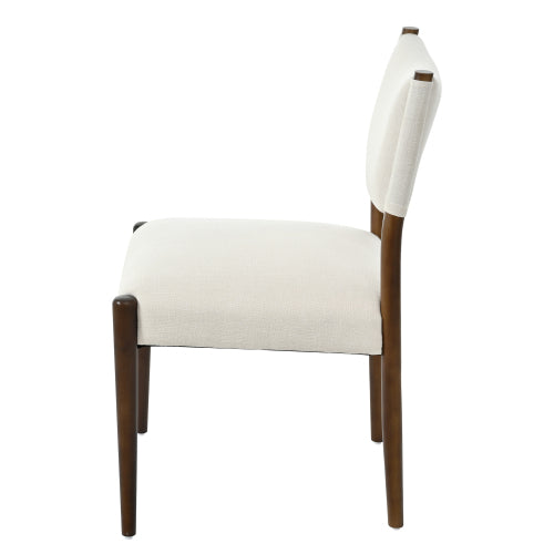 Set of 2 Walnut Beige Fabric Dining Chairs, Solid Rubber Wood Legs 300 LBS Capacity