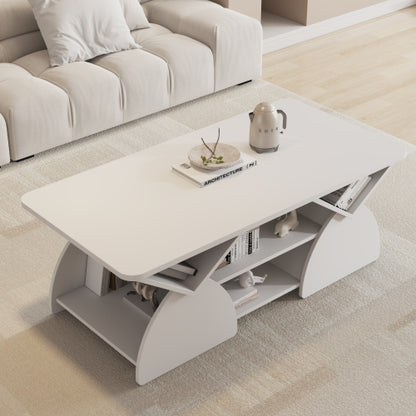 47.24 Inch Rectangular Storage Coffee Table, White