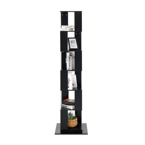 6-Tier Black 360¡ã Rotating Bookshelf Particleboard Acrylic Anti-Tall Base Household Multi-Layer Storage Display Shelf