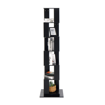 6-Tier Black 360¡ã Rotating Bookshelf Particleboard Acrylic Anti-Tall Base Household Multi-Layer Storage Display Shelf