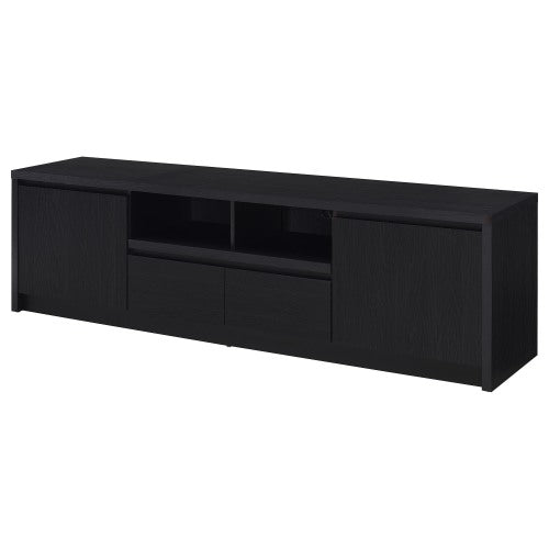 Black 78 Inch Modern 2-Door TV Media Console with Central Drawer & Open Shelf