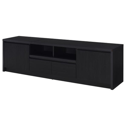 Black 78 Inch Modern 2-Door TV Media Console with Central Drawer & Open Shelf