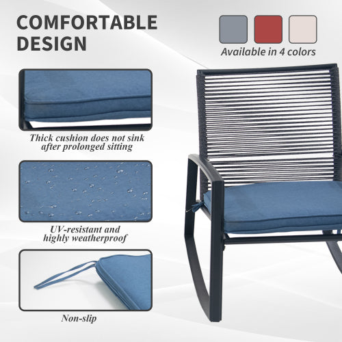 2 Person Outdoor Patio Bistro Metal Rocking Conversation Set with Table Cushions