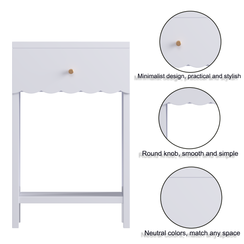 Modern  Nightstand with Drawer and Open Shelf,Scalloped Edge Bedside Table for Bedroom, Cute Minimalist Side Table for Kids Room or Girls' Room,Light Purple