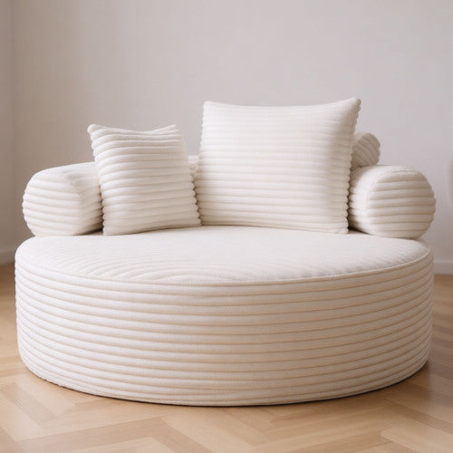 White Round Memory-Foam Sofa-Bed,Cloud Couch with 3 Pillows
