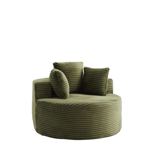 43-Inch Round Corduroy Single Lounge Chair with 3 Pillows, Non-Slip Base Compressed Shipping for Bedroom Game-Room Living-Room