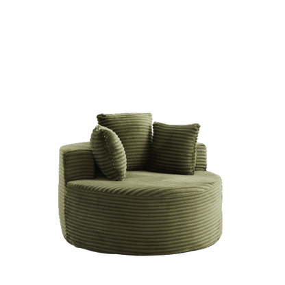 43-Inch Round Corduroy Single Lounge Chair with 3 Pillows, Non-Slip Base Compressed Shipping for Bedroom Game-Room Living-Room