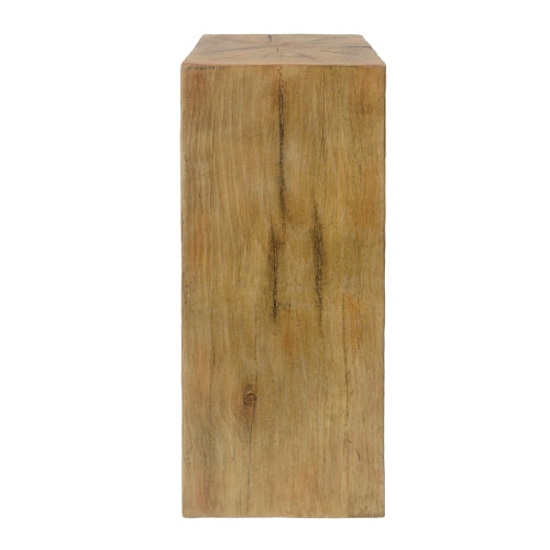 Wood-Look Square-Column MGO End Table, H33.75",Wood-Like Distressed Finish, Mix with Different Heights, Indoor Outdoor Use,Natural Color
