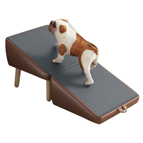 Brown Upgraded 2-in-1 Foldable Wooden Pet Ottoman Dog Ramp, Split Design Pet Steps for Small Dogs & Cats