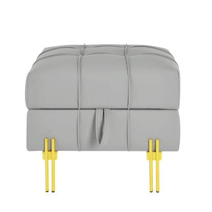 Gray Anti-Scratch Leather Storage Ottoman, Pet-Friendly Bench with Golden Stainless Steel Legs