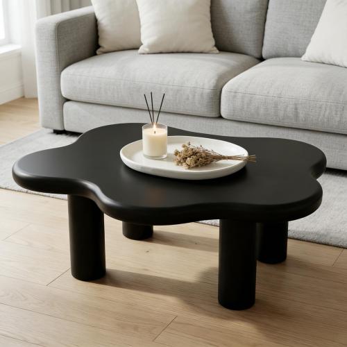 40 Inch Black Cloud Coffee Table Modern Irregular MDF Living Room Center Table