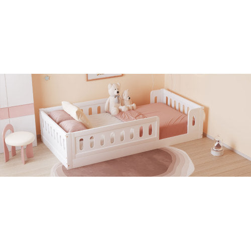Wood Twin Size Platform Bed with Guardrail, White