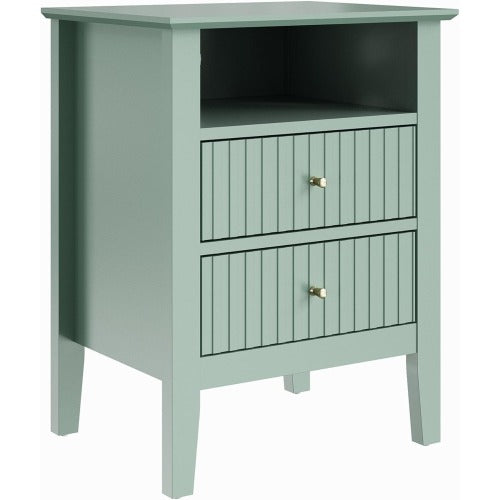 Green Fluted Nightstand with Soft-Close Drawers