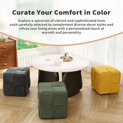 Ottoman Yellow Corduroy Square Foot Stool with Storage-Free Design