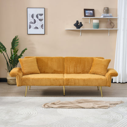 79-Inch Foldable Corduroy Double Sofa Bed with Foldable Armrests for Small Spaces