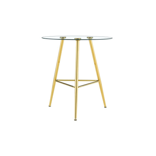 36 Inch Height Bar Table, 34 Inch Round Tempered Glass Top Pub Table with Chrome-Plated Golden Metal Legs, Modern Bistro Table for Kitchen Island/Bar/Cafe