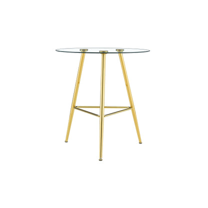 36 Inch Height Bar Table, 34 Inch Round Tempered Glass Top Pub Table with Chrome-Plated Golden Metal Legs, Modern Bistro Table for Kitchen Island/Bar/Cafe