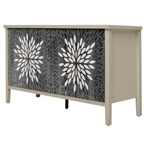 4 Doors Modern Wood Grain Sideboard Adjustable Shelf Storage Cabinet With Anti-Tipping Device For Home