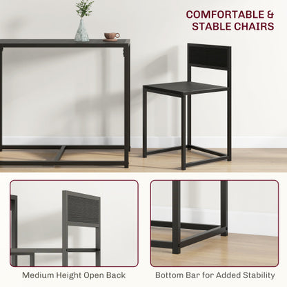 3-Piece Black Industrial Dining Set, MDF Table & 2 Low Back Stools with Footrests