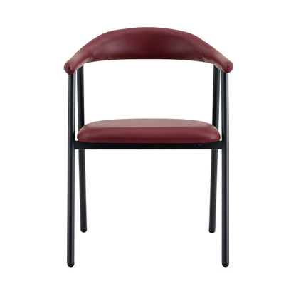PU Leather Dining Chairs with Black Metal Legs, Set of 4, Reddish Brown