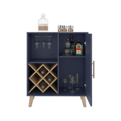 Bar Cabinet 38.6 inch H, 1 Door, 1 Drawer, 4 Shelves, Alby Blue / Natural Oak - Living Room