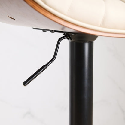 Walnut Bentwood Bar Stools Mid Century Modern Adjustable Counter Height Black Leather Upholstered 360¡ãSwivel Bar Chairs for Kitchen Island/Dining Room/Cafe, 1 chair/1carton,Beige