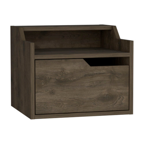 Dark Brown Dual-Tier Floating Nightstand with Drawer