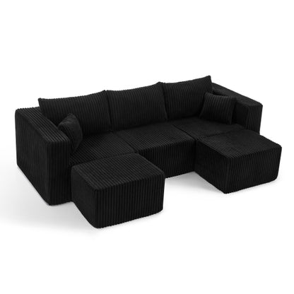 Black Compressed Corduroy Compact Minimalist Modular Sectional Sofa