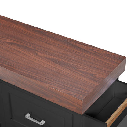 53 Inch Rolling Kitchen Island with Thick Top Drawers & Spice Rack Black