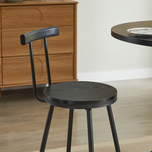 3-Piece Bar Table and Stool Set 31.5-inch round bar table with two stools Compact wooden dining bar with metal ring footrest Ideal for restaurants, cafes, bars, living rooms, and small spaces,Black