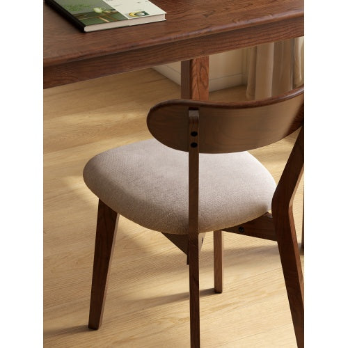 Set of 2 Walnut Tone FAS Grade Oak Upholstered Dining Chairs, Removable Washable Cushion 47.5¡Á55.5¡Á78cm