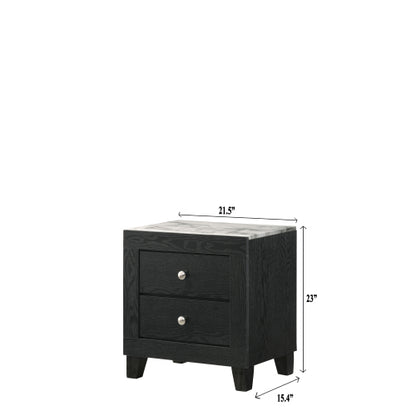 White Faux Marble Top 2-Drawer Nightstand with Black Frame
