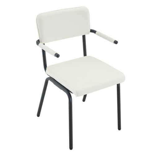 2 Pack White Velvet Upholstered Dining Chairs, Hangable Armrest, Coating Metal Legs, Adjustable Non-Slip Feet