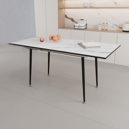 5-Piece White Extendable MDF Dining Set, Expandable Table & 4 Grey Suede Chairs with Metal Base