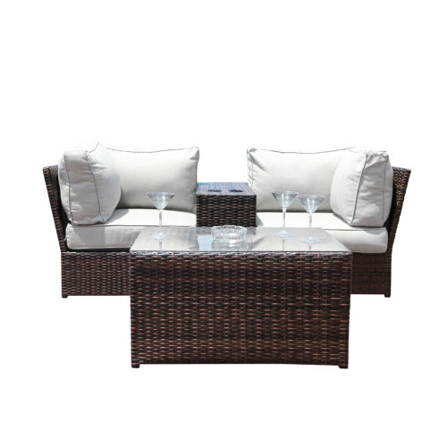 Fully Assembled 2 Piece Outdoor Rattan Seating Group with Cushions Loveseat Coffee Table