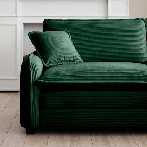 Green Corduroy Ottoman Footstool, Matching Accessory for 2/3/4 Seater Sofas, Retro Upholstered Footrest