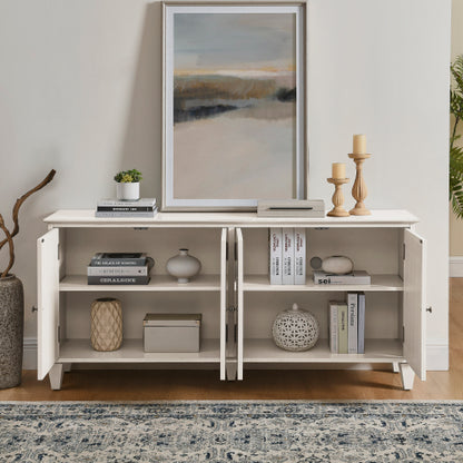 65.2 inch Mid Century Modern Sideboard Buffet Cabinet with Storage, Symmetrical Geometric Accent Coffee Bar Wine Bar Storage Cabinet, Large Console Table for Living Room/Entryway/Kitchen, Antique White