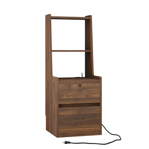 Nightstand with Charging Station, Smart Nightstand with Night Light, Modern Night Stand with Bookshelf, Bedside Tables with Storage Cabinet for Bedroom, Wood