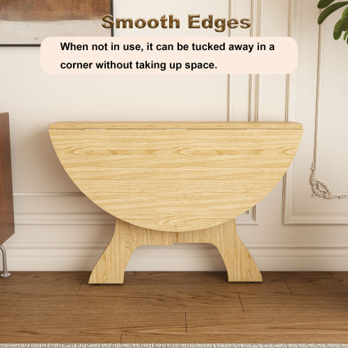 43 in Folding Dining Table for Small Spaces, MDF Table with Wild Oak Veneer, Space Saving Foldable Kitchen Table for Indoor and Outdoor Use