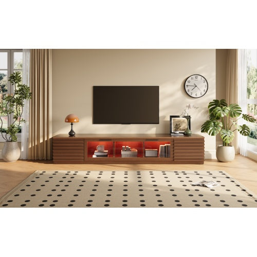70.8 inch Walnut APP Control RGB LED Glass Flip Door TV Stand Legless Media Console For 80 inch TV