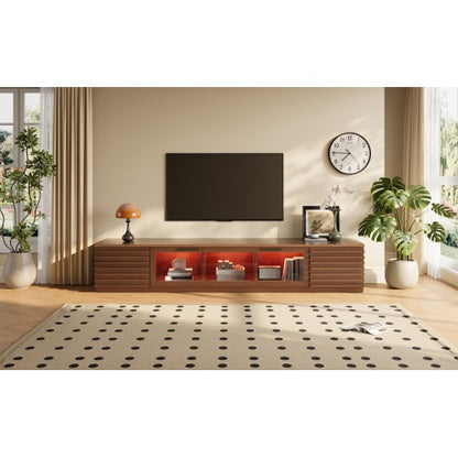 70.8 inch Walnut APP Control RGB LED Glass Flip Door TV Stand Legless Media Console For 80 inch TV
