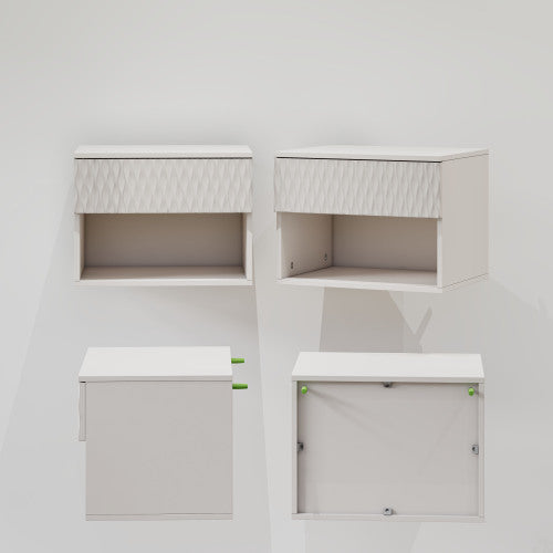set of 2 nightstand with Modern Wall-Mounted Drawer Cabinet: Open Shelf, 3-Stage Rails, Carved Design, Anti-Wobble, DIY, for Bedroom/Living Room/Office