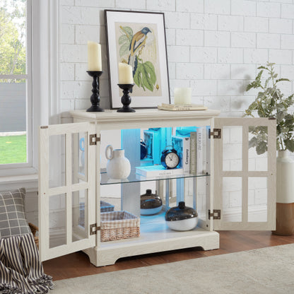 White Retro 7-Color Bluetooth LED Lattice Glass Display Cabinet