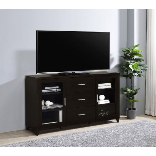 Cappuccino 60 Inch 3-Drawer Tempered Glass TV Console for TVs Up to 68 Inch