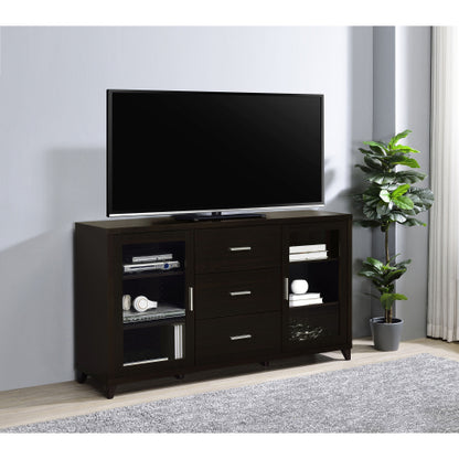 Cappuccino 60 Inch 3-Drawer Tempered Glass TV Console for TVs Up to 68 Inch