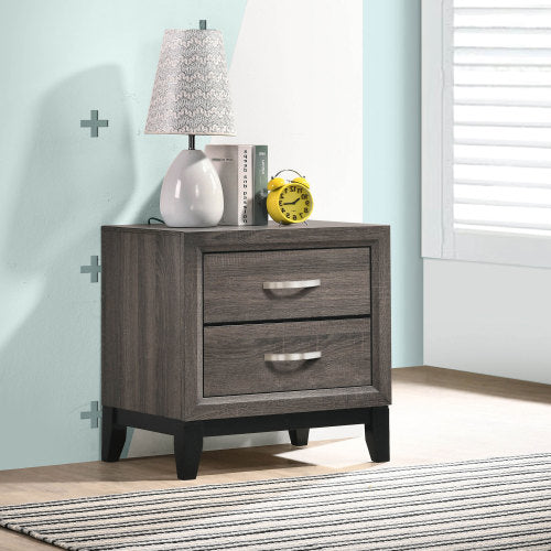Grey Oak 2-Drawer Nightstand, Modern Bedside Table with Storage Drawers for Bedroom