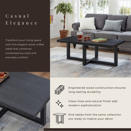 Contemporary Rectangular Coffee Table Black Cross Base Wood Finish