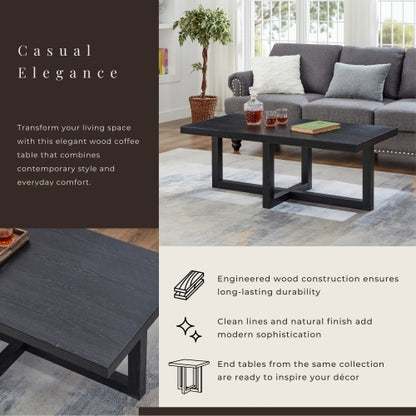 Contemporary Rectangular Coffee Table Black Cross Base Wood Finish