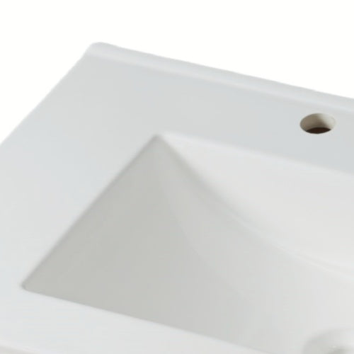 30" Modern Bathroom Vanity with Ceramic Sink, Bathroom Vanity Cabinet with Tempered Blurred Glass and Matte Black Handles, Equipped with Large Storage Space and Rubber Wood Frame, White