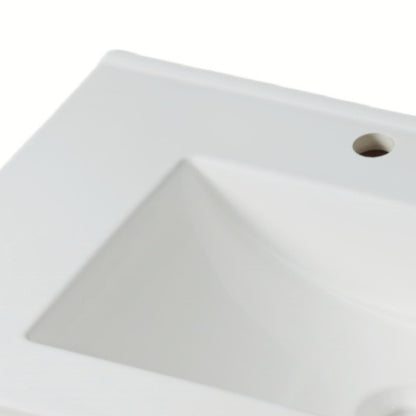 30" Modern Bathroom Vanity with Ceramic Sink, Bathroom Vanity Cabinet with Tempered Blurred Glass and Matte Black Handles, Equipped with Large Storage Space and Rubber Wood Frame, White